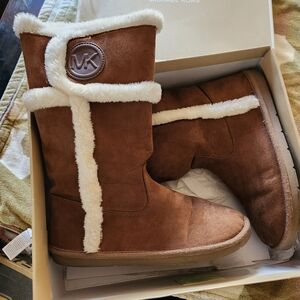 Michael Kors Chestnut Brown Suede Shearling-Trim Winter Boots